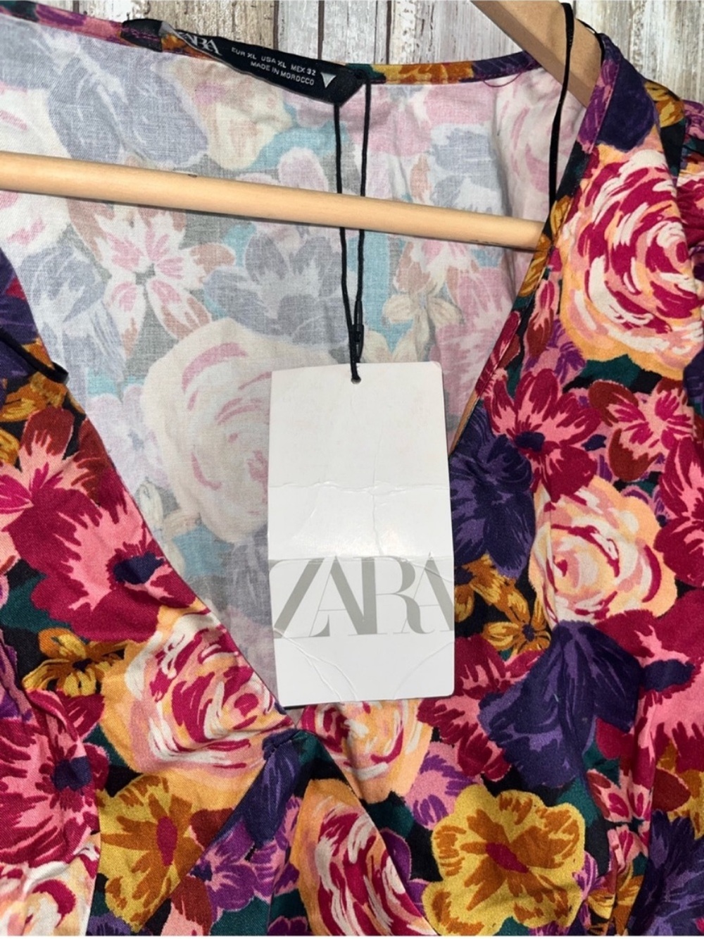 Zara Floral Poplin Puff Sleeve Crop Blouse XL Cottagecore Romantic NWT - Picture 5 of 6